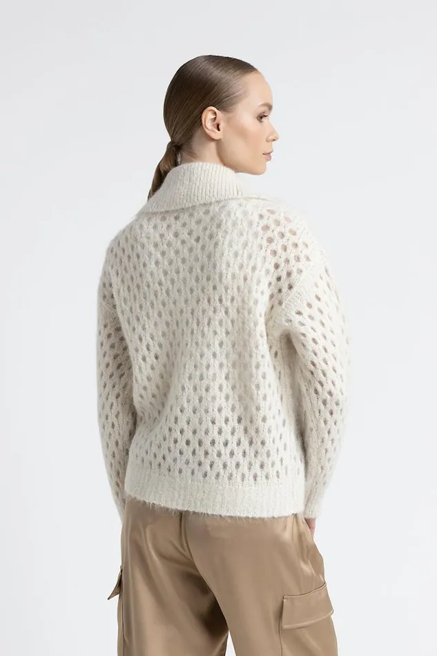 Peserico Knitwear Woman Alpaca And Mohair ZipUp Cardigan Natural White Peserico Knitwear Woman Alpaca And Mohair ZipUp Cardigan Natural White