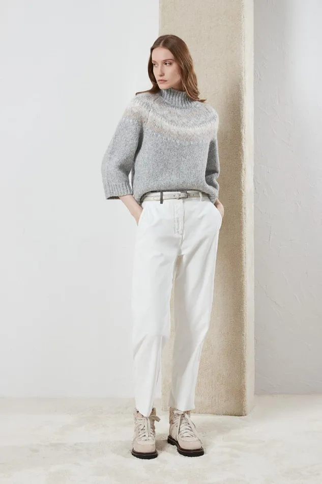 Peserico Knitwear Woman Alpaca And Wool Jacquard High Neck Sweater Fog Gray Peserico Knitwear Woman Alpaca And Wool Jacquard High Neck Sweater Fog Gray