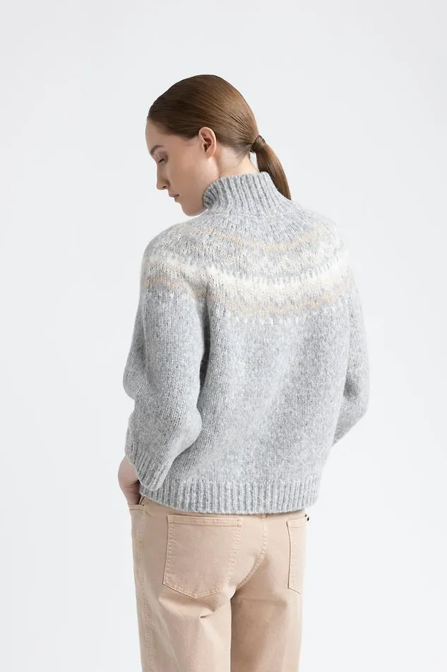 Peserico Knitwear Woman Alpaca And Wool Jacquard High Neck Sweater Fog Gray Peserico Knitwear Woman Alpaca And Wool Jacquard High Neck Sweater Fog Gray