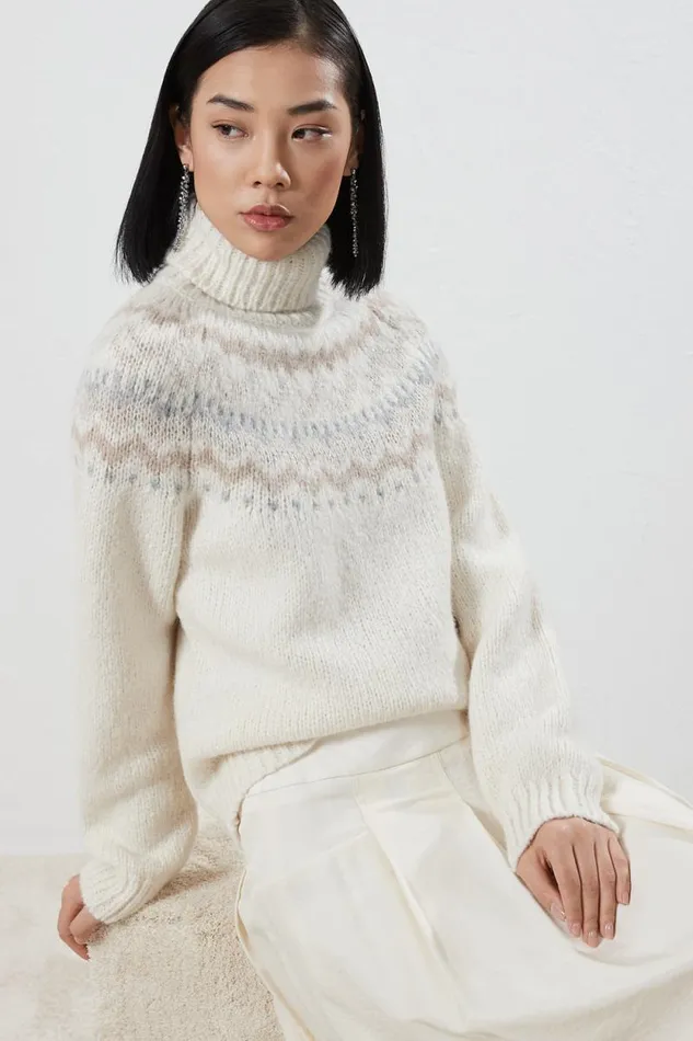 Peserico Knitwear Woman Alpaca And Wool Nordic Pattern Sweater White
