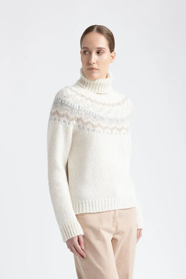 Peserico Knitwear Woman Alpaca And Wool Nordic Pattern Sweater White Peserico Knitwear Woman Alpaca And Wool Nordic Pattern Sweater White