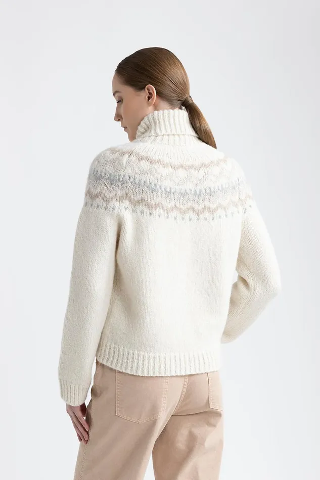 Peserico Knitwear Woman Alpaca And Wool Nordic Pattern Sweater White Peserico Knitwear Woman Alpaca And Wool Nordic Pattern Sweater White