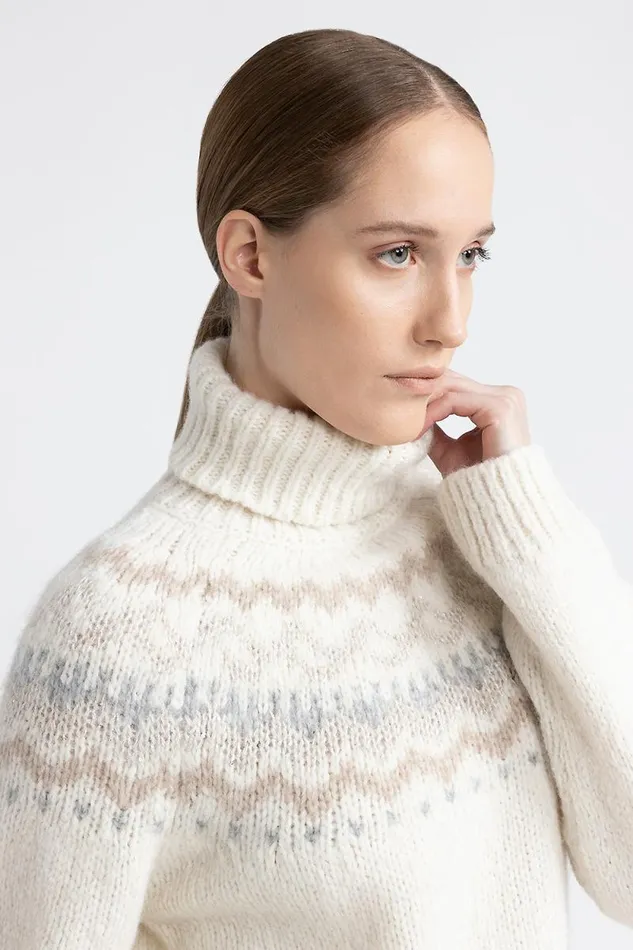 Peserico Knitwear Woman Alpaca And Wool Nordic Pattern Sweater White Peserico Knitwear Woman Alpaca And Wool Nordic Pattern Sweater White