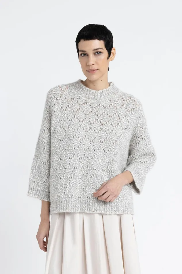 Peserico Knitwear Woman Alpaca Blend Sequin And Lurex Lace Pattern Sweater Fog Gray