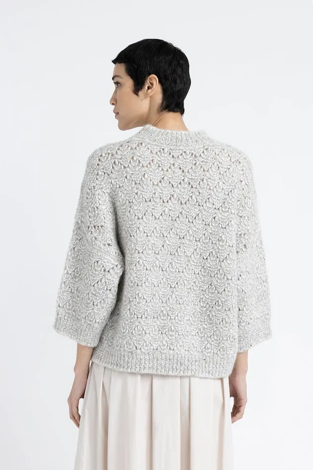 Peserico Knitwear Woman Alpaca Blend Sequin And Lurex Lace Pattern Sweater Fog Gray Peserico Knitwear Woman Alpaca Blend Sequin And Lurex Lace Pattern Sweater Fog Gray