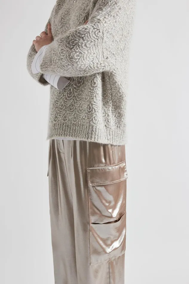 Peserico Knitwear Woman Alpaca Blend Sequin And Lurex Lace Pattern Sweater Fog Gray Peserico Knitwear Woman Alpaca Blend Sequin And Lurex Lace Pattern Sweater Fog Gray
