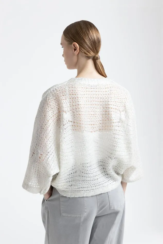 Peserico Knitwear Woman Alpaca Mesh Knit Relaxed Fit Sweater Natural White Peserico Knitwear Woman Alpaca Mesh Knit Relaxed Fit Sweater Natural White