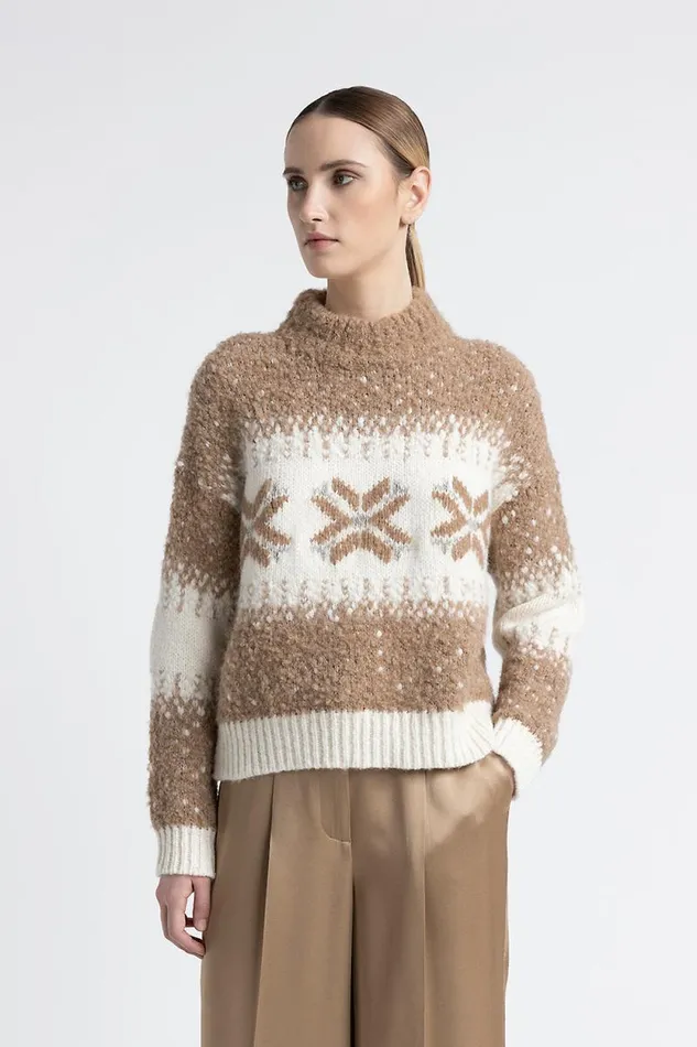 Peserico Knitwear Woman Alpaca Wool And Sequin Sweater Camel