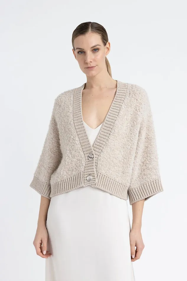 Peserico Knitwear Woman Alpaca Wool Cashmere Silk And Lurex Boucl Cardigan Barley Peserico Knitwear Woman Alpaca Wool Cashmere Silk And Lurex Boucl Cardigan Barley