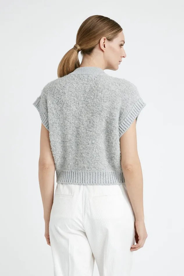 Peserico Knitwear Woman Alpaca Wool Cashmere Silk And Lurex Boucl ZipUp Waistcoat Fog Gray Peserico Knitwear Woman Alpaca Wool Cashmere Silk And Lurex Boucl ZipUp Waistcoat Fog Gray