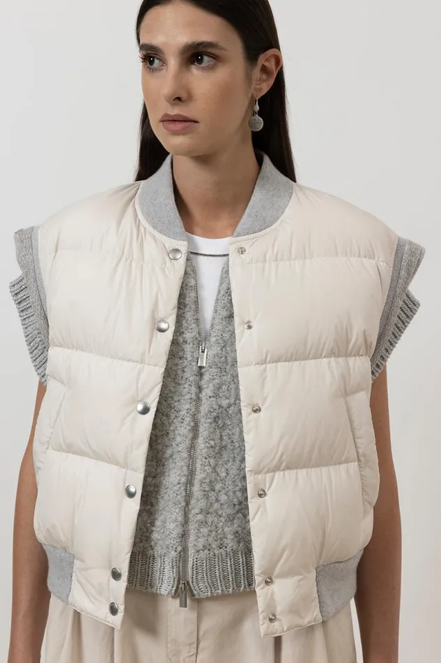 Peserico Knitwear Woman Alpaca Wool Cashmere Silk And Lurex Boucl ZipUp Waistcoat Fog Gray Peserico Knitwear Woman Alpaca Wool Cashmere Silk And Lurex Boucl ZipUp Waistcoat Fog Gray