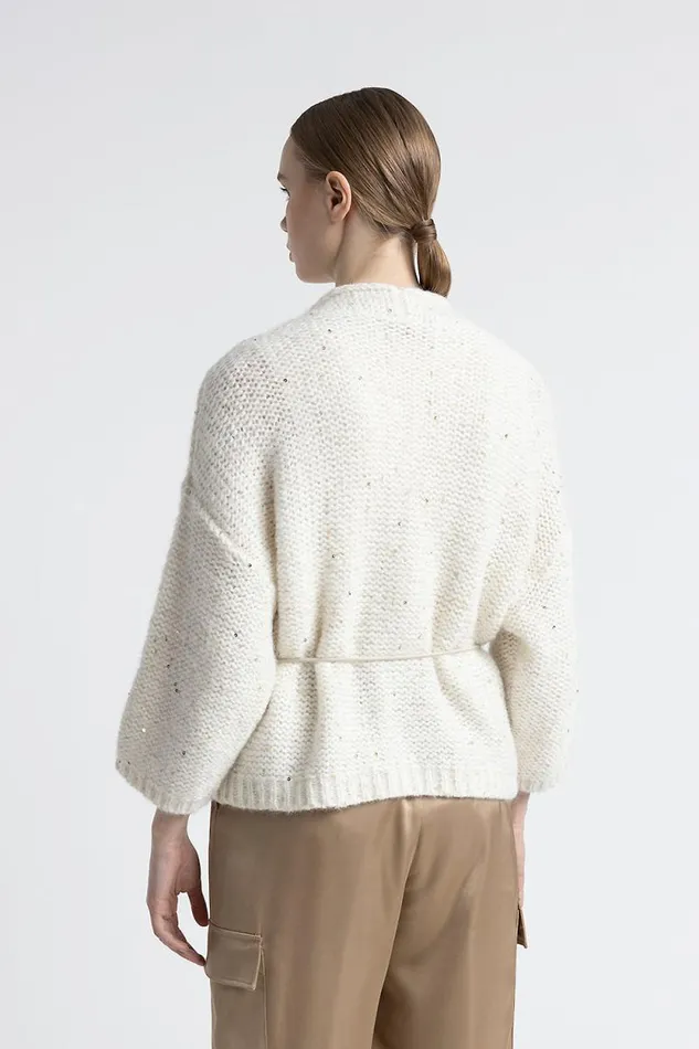Peserico Knitwear Woman Alpaca Wool Oversize Cardigan With Sequins Natural White Peserico Knitwear Woman Alpaca Wool Oversize Cardigan With Sequins Natural White