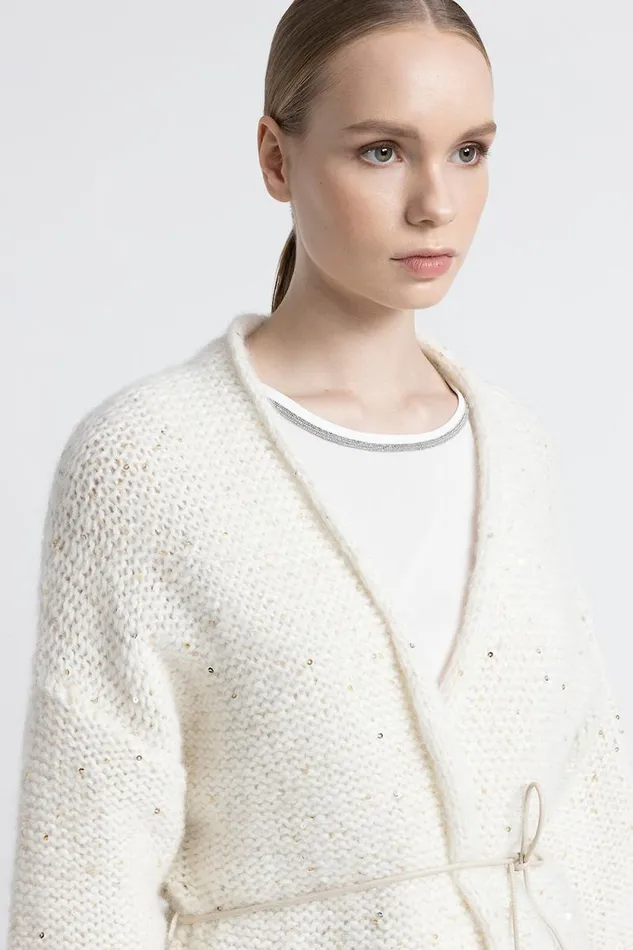 Peserico Knitwear Woman Alpaca Wool Oversize Cardigan With Sequins Natural White Peserico Knitwear Woman Alpaca Wool Oversize Cardigan With Sequins Natural White