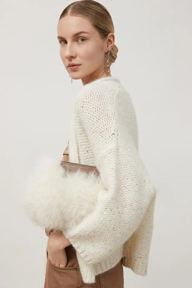 Peserico Knitwear Woman Alpaca Wool Oversize Cardigan With Sequins Natural White Peserico Knitwear Woman Alpaca Wool Oversize Cardigan With Sequins Natural White