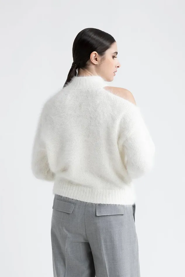 Peserico Knitwear Woman Angora Wool Sweater With Cut Out Shoulder Natural White Peserico Knitwear Woman Angora Wool Sweater With Cut Out Shoulder Natural White
