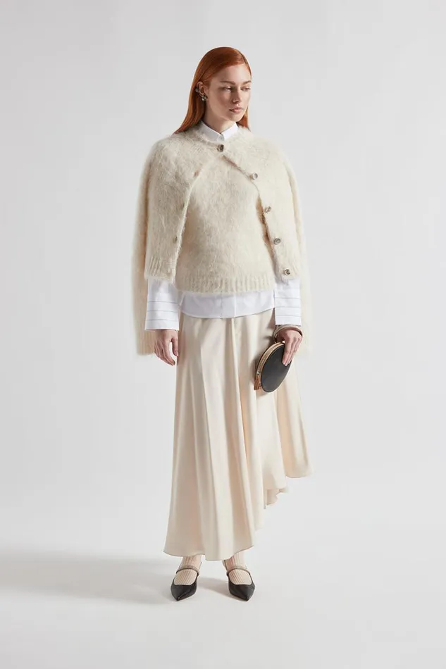 Peserico Knitwear Woman Buttoned Round Neck Cardigan In Alpaca Wool And Merino Natural White Peserico Knitwear Woman Buttoned Round Neck Cardigan In Alpaca Wool And Merino Natural White