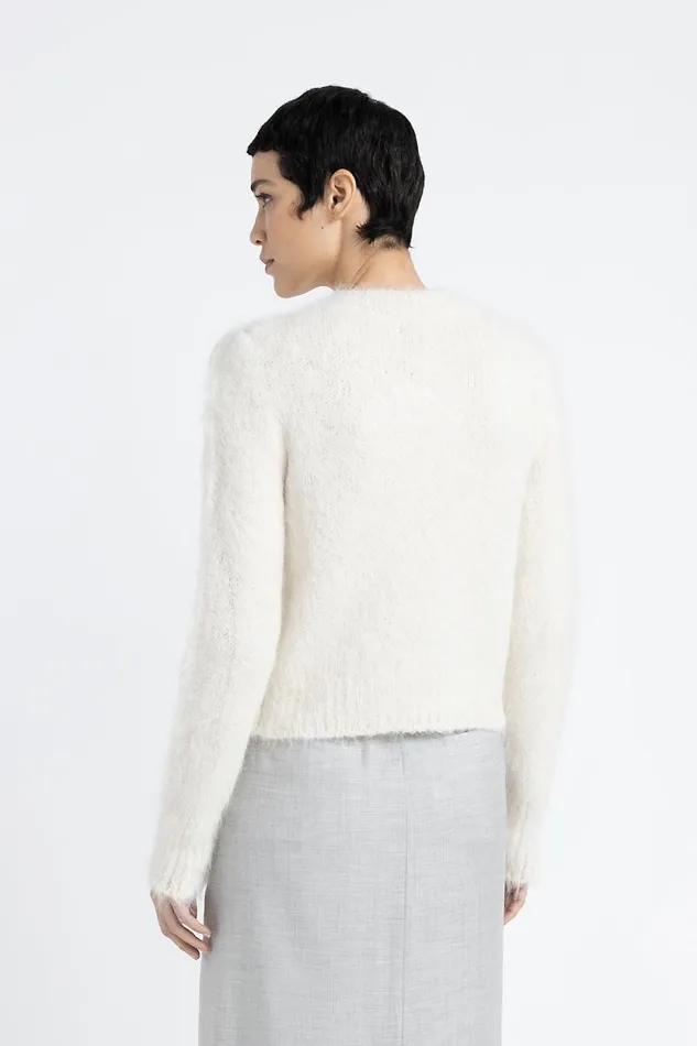Peserico Knitwear Woman Buttoned Round Neck Cardigan In Alpaca Wool And Merino Natural White Peserico Knitwear Woman Buttoned Round Neck Cardigan In Alpaca Wool And Merino Natural White
