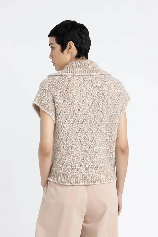 Peserico Knitwear Woman Buttoned Waistcoat In Alpaca Moulin Yarn With Sequins And Lurex Macchiato Peserico Knitwear Woman Buttoned Waistcoat In Alpaca Moulin Yarn With Sequins And Lurex Macchiato