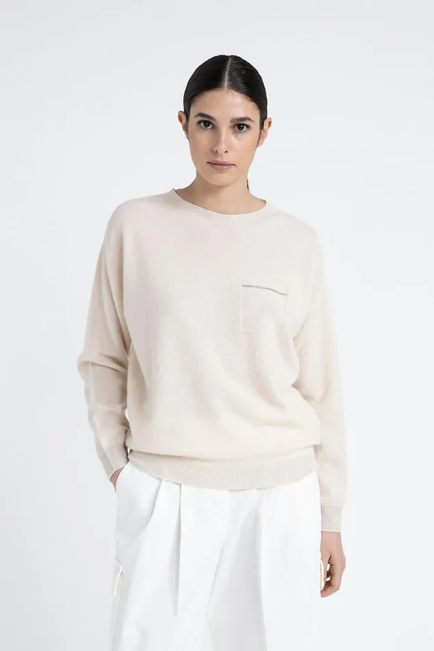 Peserico Knitwear Woman Crew Neck Sweater In Pure Cashmere And Lurex Barley