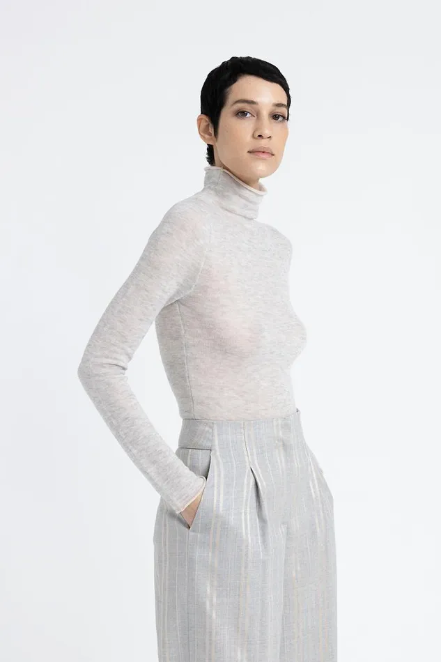 Peserico Knitwear Woman High Neck Sweater In Angora Wool With Micro Sequins Fog Gray Peserico Knitwear Woman High Neck Sweater In Angora Wool With Micro Sequins Fog Gray