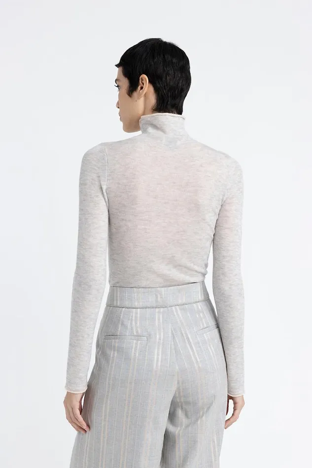 Peserico Knitwear Woman High Neck Sweater In Angora Wool With Micro Sequins Fog Gray Peserico Knitwear Woman High Neck Sweater In Angora Wool With Micro Sequins Fog Gray