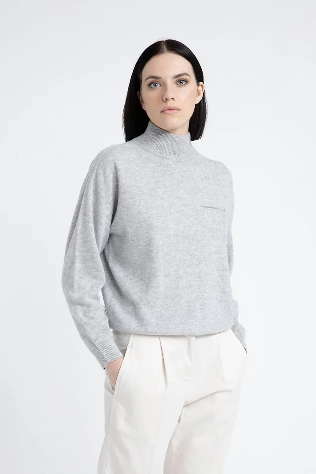 Peserico Knitwear Woman High Neck Sweater In Cashmere And Lurex Fog Gray