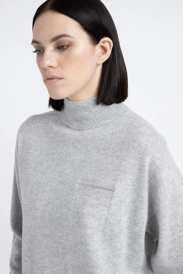 Peserico Knitwear Woman High Neck Sweater In Cashmere And Lurex Fog Gray Peserico Knitwear Woman High Neck Sweater In Cashmere And Lurex Fog Gray