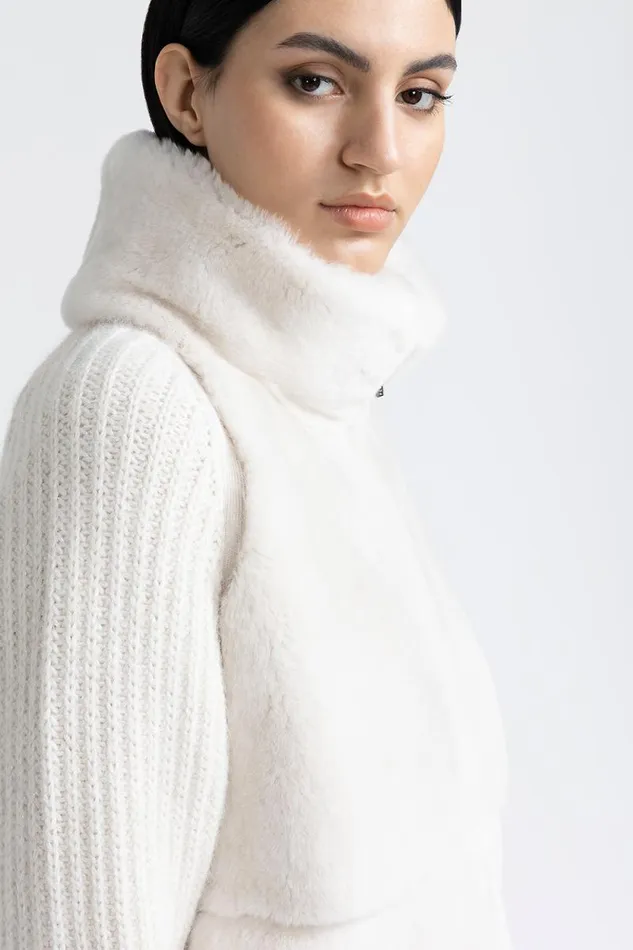 Peserico Knitwear Woman Knitted High Neck Jacket With Fur Trim Hornbeam Peserico Knitwear Woman Knitted High Neck Jacket With Fur Trim Hornbeam