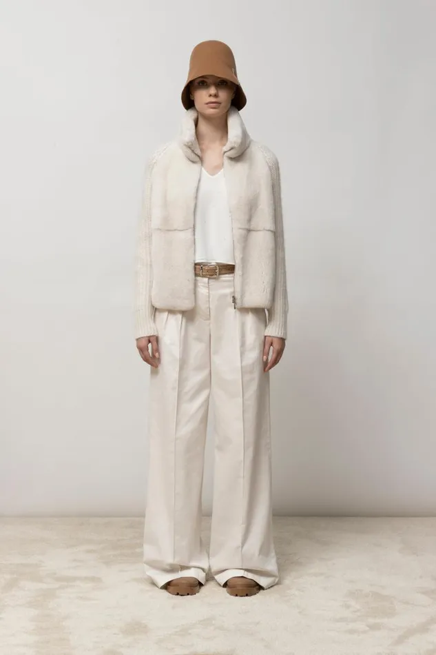 Peserico Knitwear Woman Knitted High Neck Jacket With Fur Trim Hornbeam Peserico Knitwear Woman Knitted High Neck Jacket With Fur Trim Hornbeam