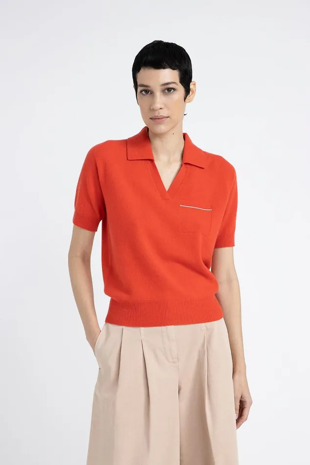 Peserico Knitwear Woman Polo Neck Sweater In Pure Cashmere Foliage Red