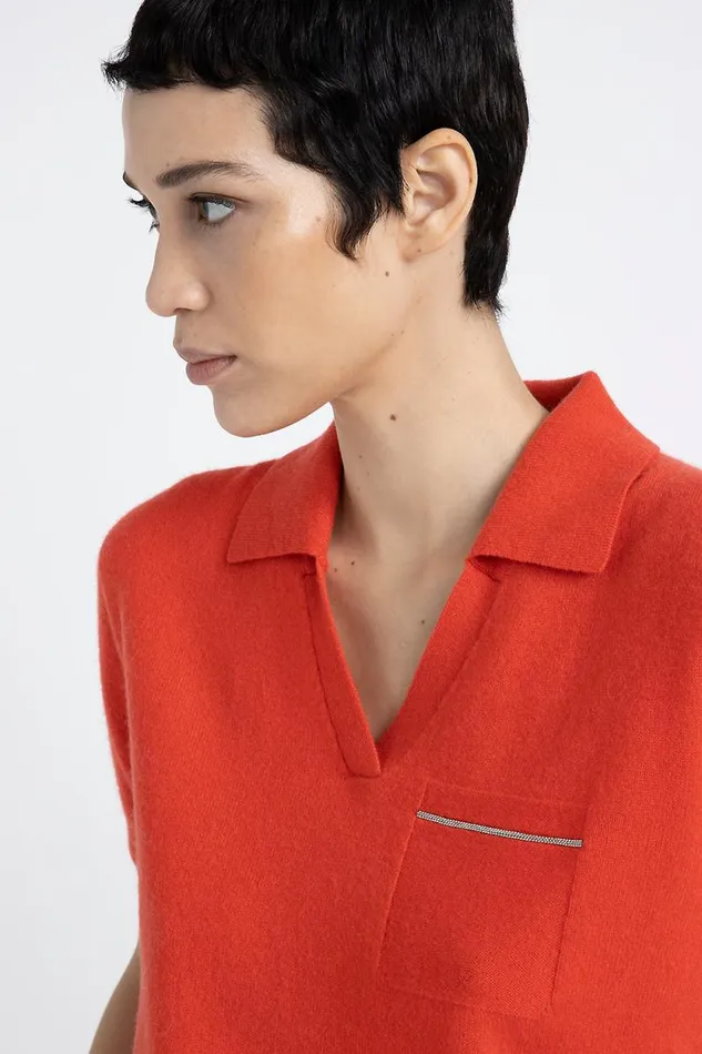 Peserico Knitwear Woman Polo Neck Sweater In Pure Cashmere Foliage Red Peserico Knitwear Woman Polo Neck Sweater In Pure Cashmere Foliage Red