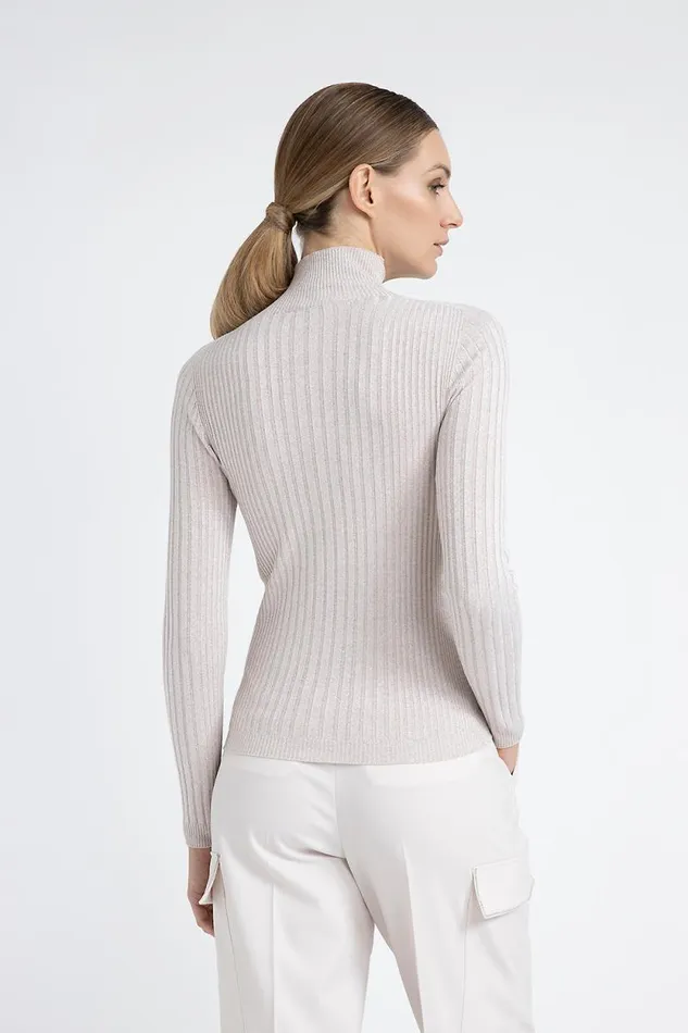 Peserico Knitwear Woman Ribbed High Neck Sweater In Viscose Yarn And Lurex Barley Peserico Knitwear Woman Ribbed High Neck Sweater In Viscose Yarn And Lurex Barley