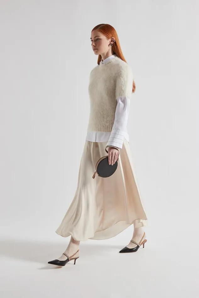 Peserico Knitwear Woman ShortSleeved Sweater In Alpaca Wool And Merino Yarn Natural White Peserico Knitwear Woman ShortSleeved Sweater In Alpaca Wool And Merino Yarn Natural White