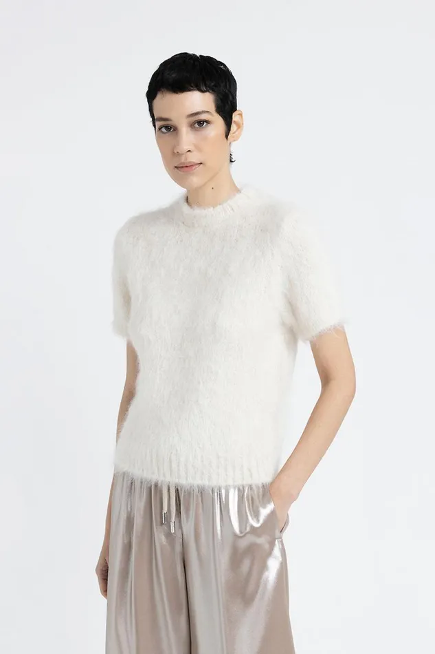 Peserico Knitwear Woman ShortSleeved Sweater In Alpaca Wool And Merino Yarn Natural White Peserico Knitwear Woman ShortSleeved Sweater In Alpaca Wool And Merino Yarn Natural White