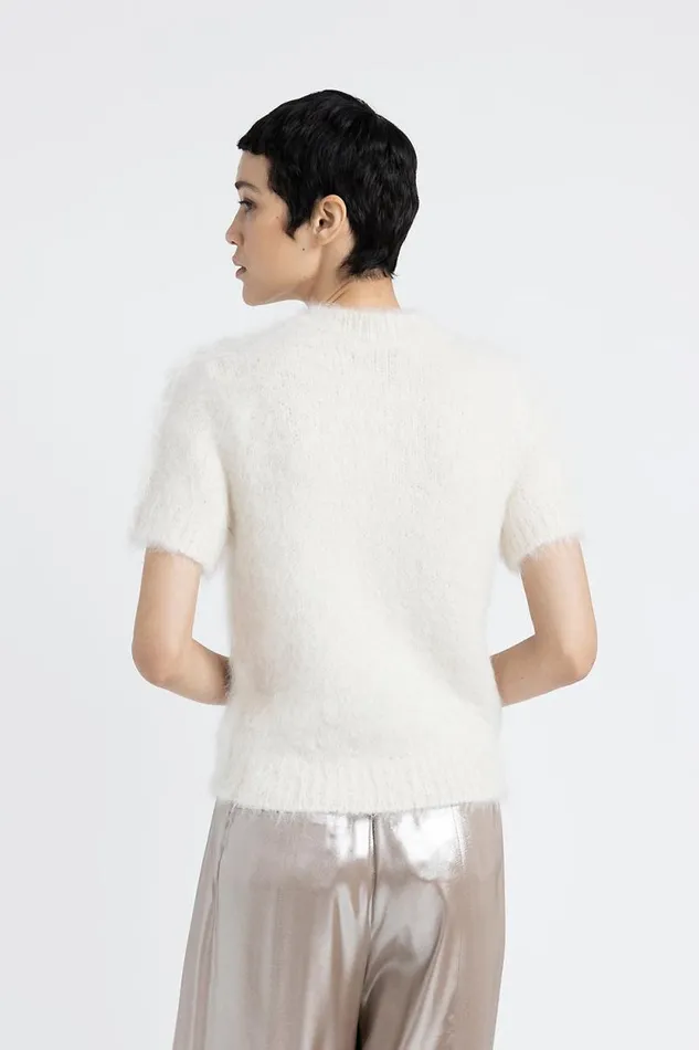 Peserico Knitwear Woman ShortSleeved Sweater In Alpaca Wool And Merino Yarn Natural White Peserico Knitwear Woman ShortSleeved Sweater In Alpaca Wool And Merino Yarn Natural White