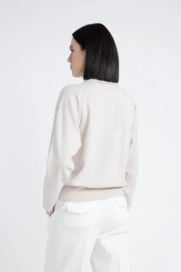 Peserico Knitwear Woman Silk Wool And Cashmere Polo Neck Sweater Pearl Beige Peserico Knitwear Woman Silk Wool And Cashmere Polo Neck Sweater Pearl Beige