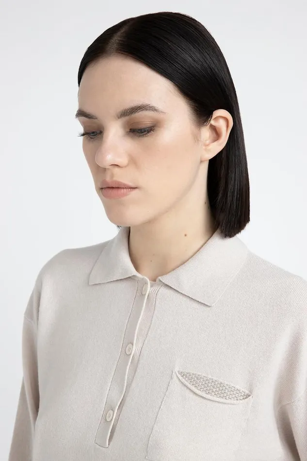 Peserico Knitwear Woman Silk Wool And Cashmere Polo Neck Sweater Pearl Beige Peserico Knitwear Woman Silk Wool And Cashmere Polo Neck Sweater Pearl Beige