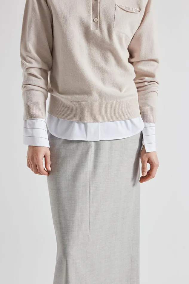 Peserico Knitwear Woman Silk Wool And Cashmere Polo Neck Sweater Pearl Beige Peserico Knitwear Woman Silk Wool And Cashmere Polo Neck Sweater Pearl Beige