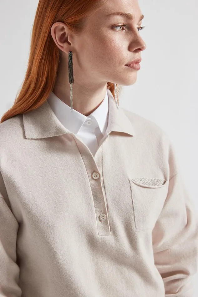 Peserico Knitwear Woman Silk Wool And Cashmere Polo Neck Sweater Pearl Beige Peserico Knitwear Woman Silk Wool And Cashmere Polo Neck Sweater Pearl Beige