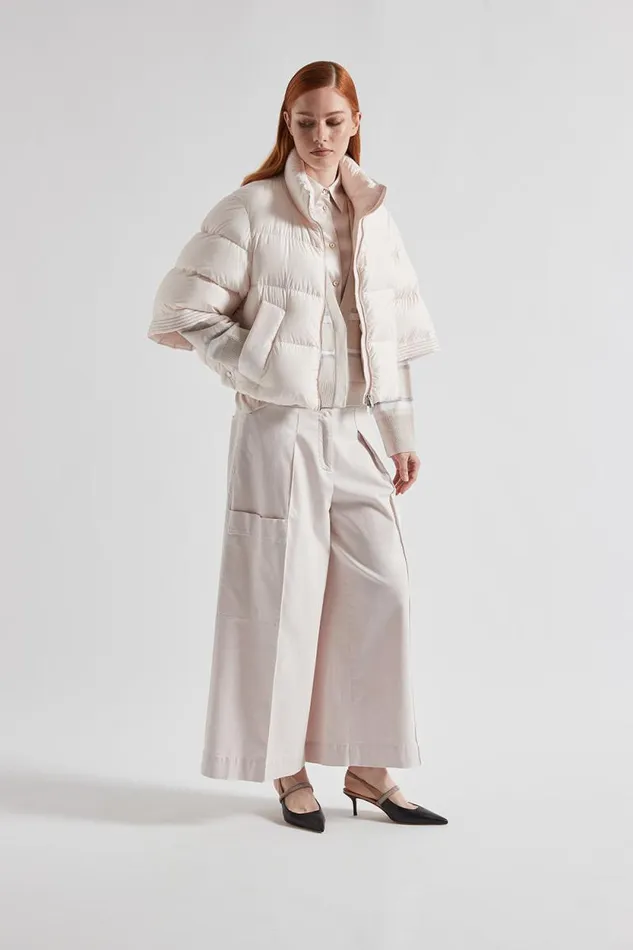 Peserico Knitwear Woman Striped Wool Silk And Cashmere Cardigan Pearl Beige Peserico Knitwear Woman Striped Wool Silk And Cashmere Cardigan Pearl Beige