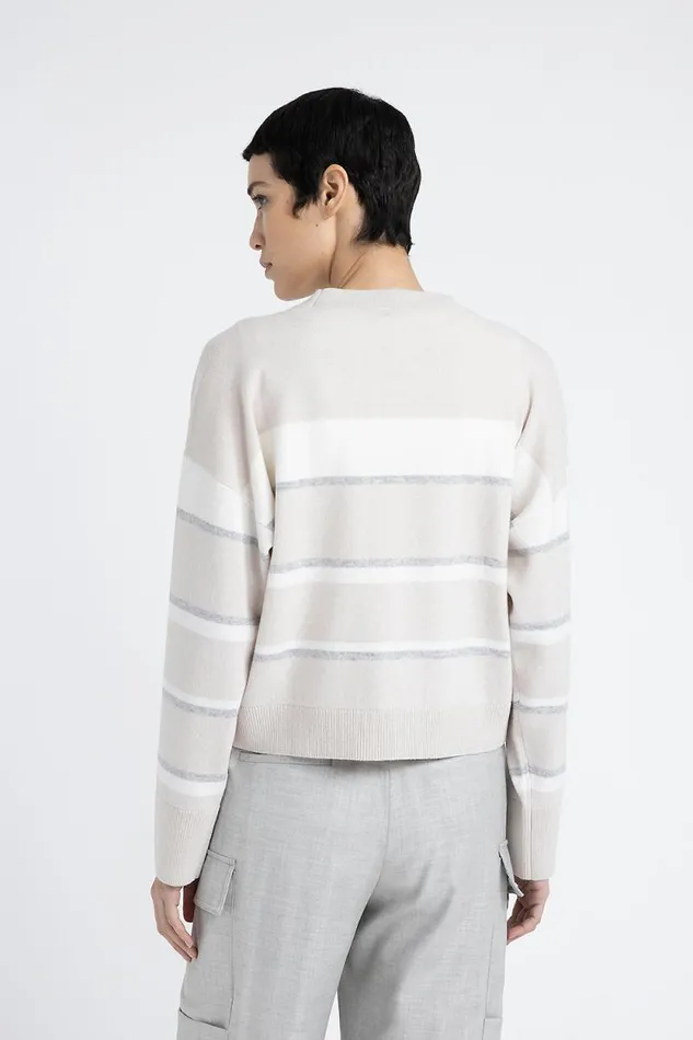 Peserico Knitwear Woman Striped Wool Silk And Cashmere Cardigan Pearl Beige Peserico Knitwear Woman Striped Wool Silk And Cashmere Cardigan Pearl Beige