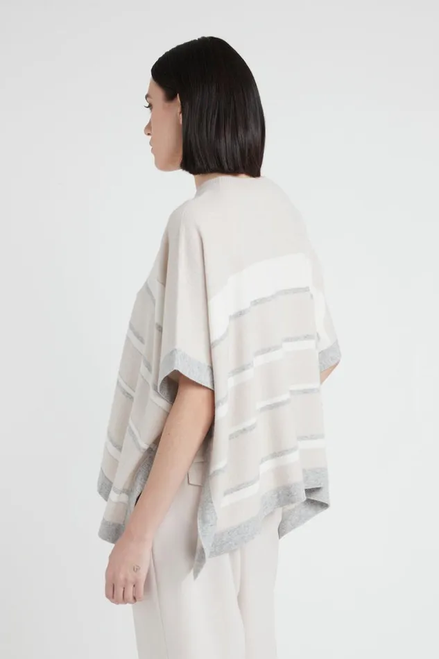 Peserico Knitwear Woman Striped Wool Silk Cashmere Cape Pearl Beige Peserico Knitwear Woman Striped Wool Silk Cashmere Cape Pearl Beige