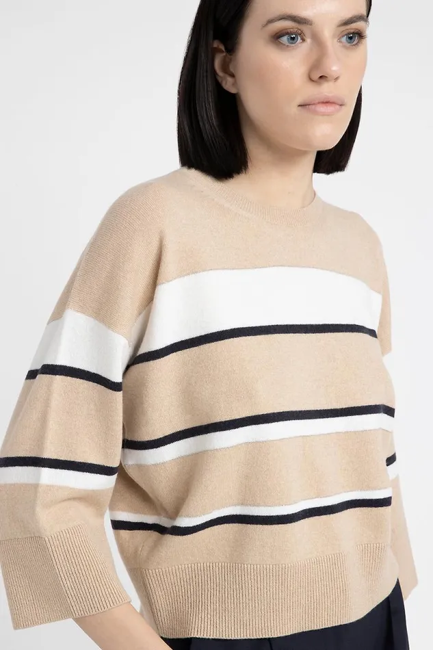 Peserico Knitwear Woman Striped Wool Silk Cashmere Sweater Macchiato Peserico Knitwear Woman Striped Wool Silk Cashmere Sweater Macchiato