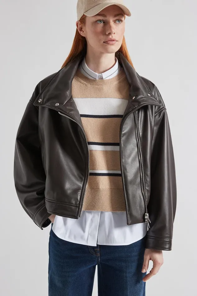 Peserico Knitwear Woman Striped Wool Silk Cashmere Sweater Macchiato Peserico Knitwear Woman Striped Wool Silk Cashmere Sweater Macchiato