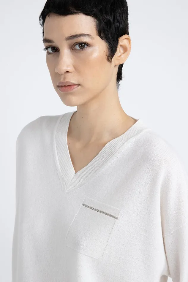 Peserico Knitwear Woman VNeck Sweater In Pure Cashmere Natural White Peserico Knitwear Woman VNeck Sweater In Pure Cashmere Natural White