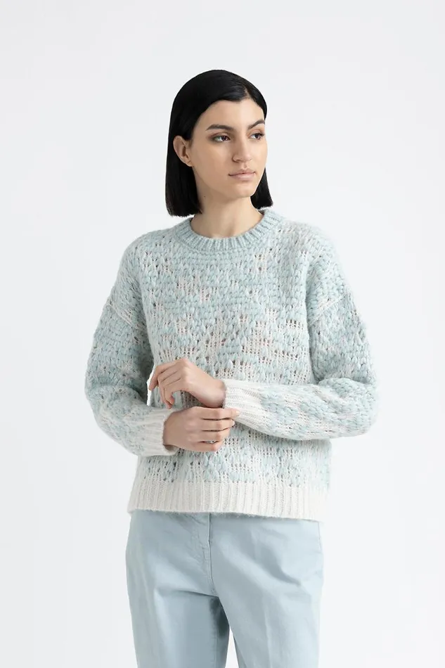 Peserico Knitwear Woman Wool Alpaca And Lurex Shaded Jacquard Sweater Springwater Green