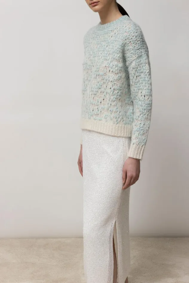 Peserico Knitwear Woman Wool Alpaca And Lurex Shaded Jacquard Sweater Springwater Green Peserico Knitwear Woman Wool Alpaca And Lurex Shaded Jacquard Sweater Springwater Green