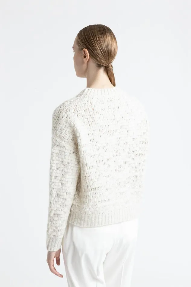 Peserico Knitwear Woman Wool Alpaca And Lurex Shaded Jacquard Sweater White Peserico Knitwear Woman Wool Alpaca And Lurex Shaded Jacquard Sweater White