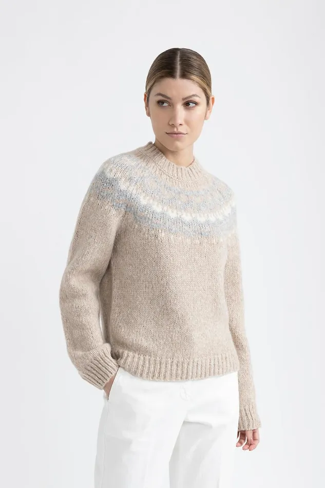 Peserico Knitwear Woman Wool And Alpaca Jacquard Sweater Macchiato