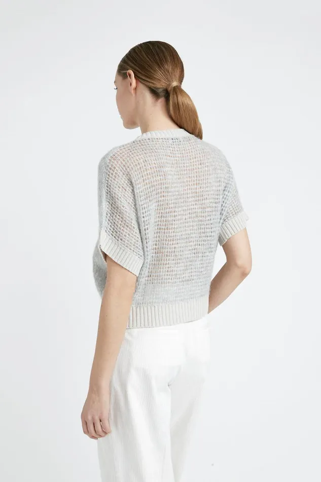Peserico Knitwear Woman Wool And Lurex ShortSleeved Sweater Fog Gray Peserico Knitwear Woman Wool And Lurex ShortSleeved Sweater Fog Gray